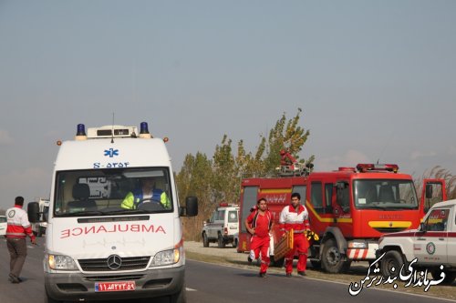 گزارش تصویری از حضور فرماندارشهرستان ترکمن در مانور تصادف جاده ای زنجیره ای در شرایط واقعی