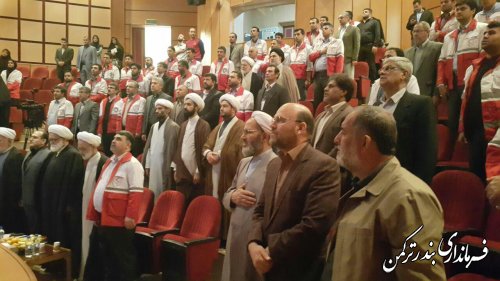 حضور فرماندار در مراسم معارفه مسئول دفتر نمایندگی ولی فقیه هلال احمر استان