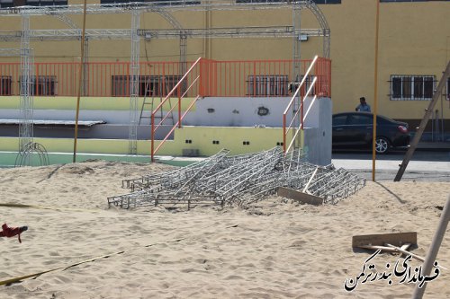 بازدید فرماندار ترکمن و ناظر فنی فدراسیون جهانی والیبال ساحلی از محل برگزاری تور جهانی تک ستاره والیبال ساحلی